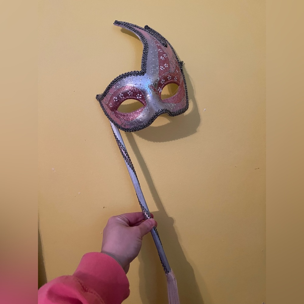 Beautiful pink and silver Venetian masquerade mask